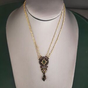 Roxanne Assoulin Necklace Gold Tone Chain Bronze Tone Pendant Dainty Classic